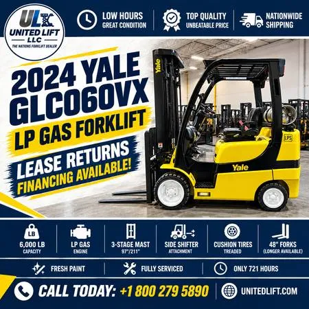 Вилочный погрузчик YALE GLC060VX 2024 года выпуска, работающий на сжиженном газе | Возврат по договору лизинга | Финансирование доступно!