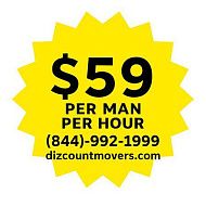 Компания DIZCOUNT MOVERS предлагает услуги грузчиков по цене 59 долларов за человека в час. 2 грузчика — бесплатный грузовик. 844 992 1999